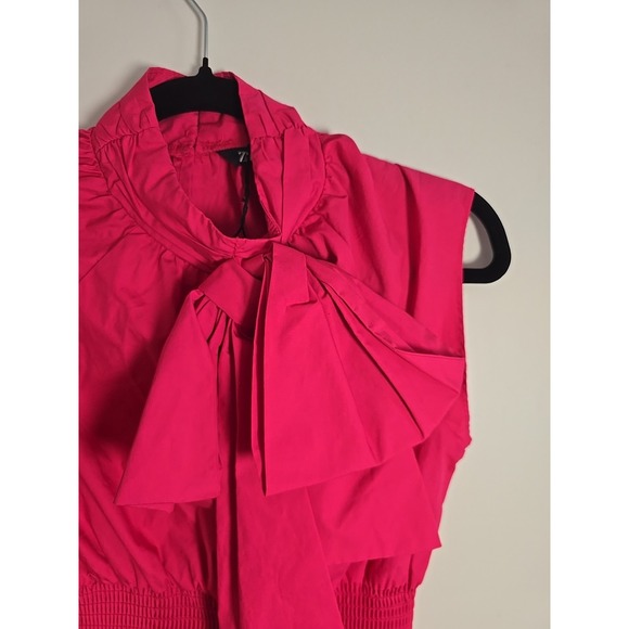 ZARA Fuchsia Pink Bow Poplin Top XS Sleeveless Statement Blouse Fitted Chic - Picture 7 of 11
